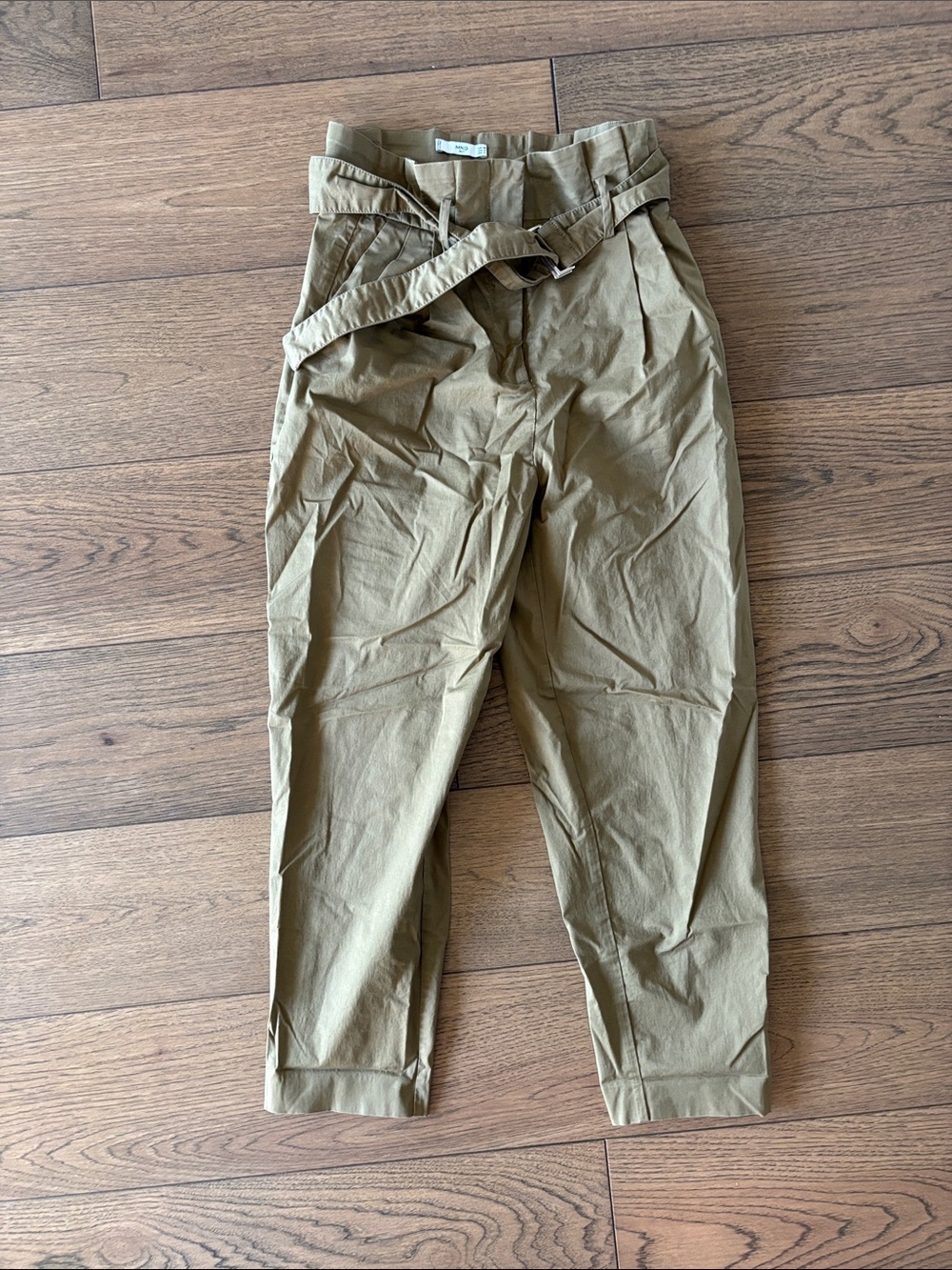 MNG Olive Paperbag Waist Chinos with Belt